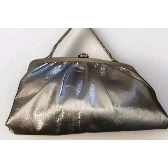 VTG Harry Levine HL Cocktail Clutch Silver Lamé‎ Metallic Chain - Picture 5 of 10